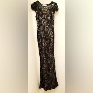 Windsor Black Lace Cutout Evening Gown Nude Lining Mermaid Silhouette Sz L